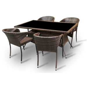 Обеденная группа из искусственного ротанга Руардин и 4 кресла Греция (dark brown)