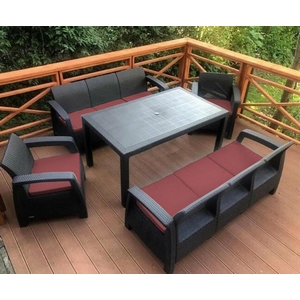 Обеденный комплект под ротанг Yalta Family Maxi Set (бордовые подушки)