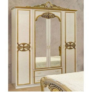 Шкаф Ольга четырехдверный с зеркалами (бежевый с золотым)