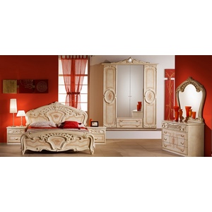 Мебель для спальни Роза (бежевый глянец) с четырехдверным шкафом