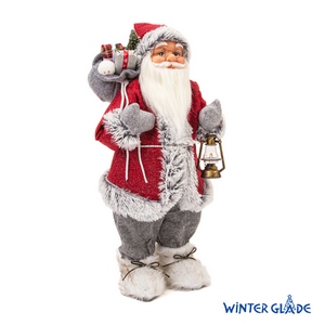 Фигурка Дед Мороз с фонарем, высота 60 см, красный/серый