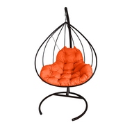 Кресло подвесное металлическое Кокон XL (чёрное с оранжевой подушкой)