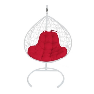 Кресло подвесное Кокон XL иск.ротанг (белое с красной подушкой)