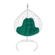 Кресло подвесное Кокон XL иск.ротанг (белое с зелёной подушкой)
