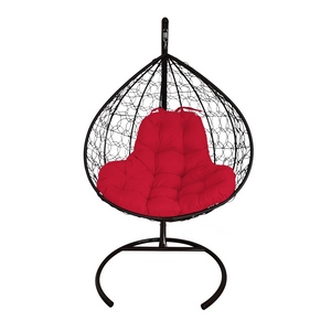 Кресло подвесное Кокон XL иск.ротанг (чёрное с красной подушкой)
