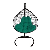 Кресло подвесное Кокон XL иск.ротанг (чёрное с зелёной подушкой)