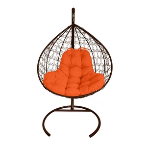 Кресло подвесное Кокон XL иск.ротанг (коричневое с оранжевой подушкой)