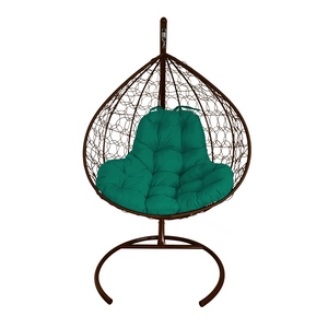 Кресло подвесное Кокон XL иск.ротанг (коричневое с зелёной подушкой)