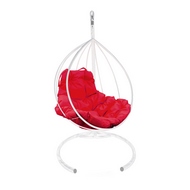 Кресло подвесное металлическое Кокон Капля (белое с красной подушкой)