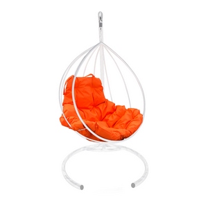 Кресло подвесное металлическое Кокон Капля (белое с оранжевой подушкой)