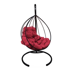 Кресло подвесное металлическое Кокон Капля (чёрное с бордовой подушкой)