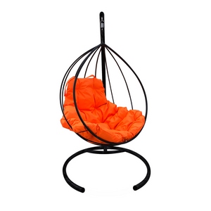 Кресло подвесное металлическое Кокон Капля (чёрное с оранжевой подушкой)