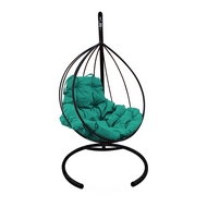 Кресло подвесное металлическое Кокон Капля (чёрное с зелёной подушкой)