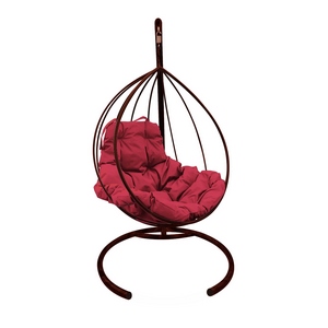 Кресло подвесное металлическое Кокон Капля (коричневое с бордовой подушкой)