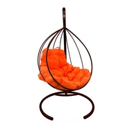 Кресло подвесное металлическое Кокон Капля (коричневое с оранжевой подушкой)