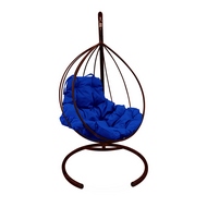 Кресло подвесное металлическое Кокон Капля (коричневое с синей подушкой)