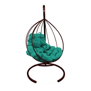 Кресло подвесное металлическое Кокон Капля (коричневое с зелёной подушкой)