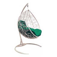 Кресло подвесное Кокон Капля иск.ротанг (белое с зелёной подушкой)