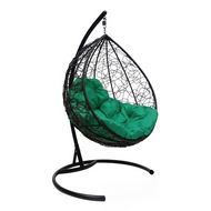 Кресло подвесное Кокон Капля иск.ротанг (чёрное с зелёной подушкой)