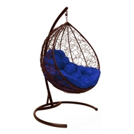 Кресло подвесное Кокон Капля иск.ротанг (коричневое с синей подушкой)