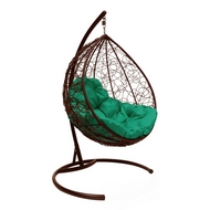 Кресло подвесное Кокон Капля иск.ротанг (коричневое с зелёной подушкой)