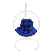 Кресло подвесное металлическое Кокон Круглое (белое с синей подушкой)