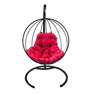 Кресло подвесное металлическое Кокон Круглое (чёрное с красной подушкой)