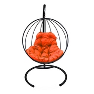 Кресло подвесное металлическое Кокон Круглое (чёрное с оранжевой подушкой)