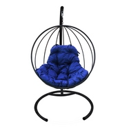 Кресло подвесное металлическое Кокон Круглое (чёрное с синей подушкой)