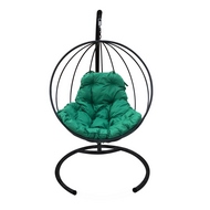 Кресло подвесное металлическое Кокон Круглое (чёрное с зелёной подушкой)