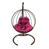 Кресло подвесное металлическое Кокон Круглое (коричневое с бордовой подушкой)