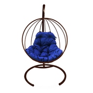 Кресло подвесное металлическое Кокон Круглое (коричневое с синей подушкой)
