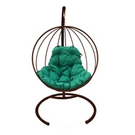 Кресло подвесное металлическое Кокон Круглое (коричневое с зелёной подушкой)
