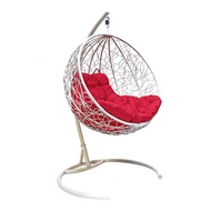 Кресло подвесное Кокон Круглое иск.ротанг (белое с красной подушкой)