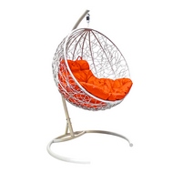 Кресло подвесное Кокон Круглое иск.ротанг (белое с оранжевой подушкой)