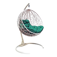 Кресло подвесное Кокон Круглое иск.ротанг (белое с зелёной подушкой)
