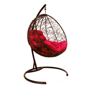 Кресло подвесное Кокон Круглое иск.ротанг (коричневое с красной подушкой)