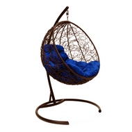 Кресло подвесное Кокон Круглое иск.ротанг (коричневое с синей подушкой)