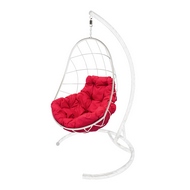 Кресло подвесное металлическое Кокон Овал (белое с красной подушкой)