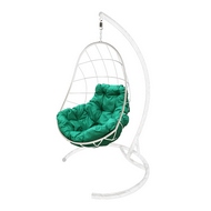 Кресло подвесное металлическое Кокон Овал (белое с зелёной подушкой)