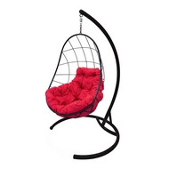 Кресло подвесное металлическое Кокон Овал (чёрное с красной подушкой)