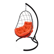 Кресло подвесное металлическое Кокон Овал (чёрное с оранжевой подушкой)