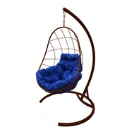 Кресло подвесное металлическое Кокон Овал (коричневое с синей подушкой)