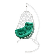 Кресло подвесное Кокон Овал иск.ротанг (белое с зелёной подушкой)