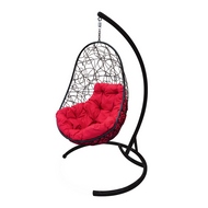 Кресло подвесное Кокон Овал иск.ротанг (чёрное с красной подушкой)
