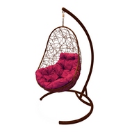 Кресло подвесное Кокон Овал иск.ротанг (коричневое с бордовой подушкой)