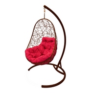 Кресло подвесное Кокон Овал иск.ротанг (коричневое с красной подушкой)