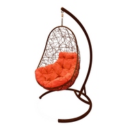 Кресло подвесное Кокон Овал иск.ротанг (коричневое с оранжевой подушкой)