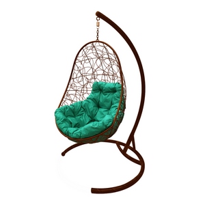 Кресло подвесное Кокон Овал иск.ротанг (коричневое с зелёной подушкой)