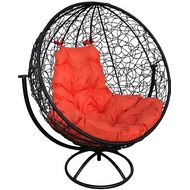 Кресло Кокон напольный вращающийся ротанг круглый (чёрный-оранжевый)